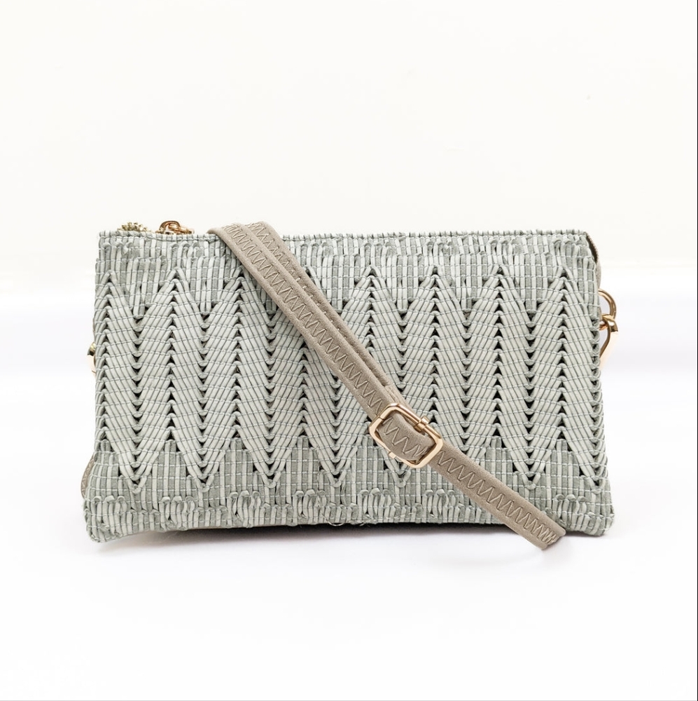NWT Jen & Co. Riley Woven Crossbody Clutch, Light Grey
